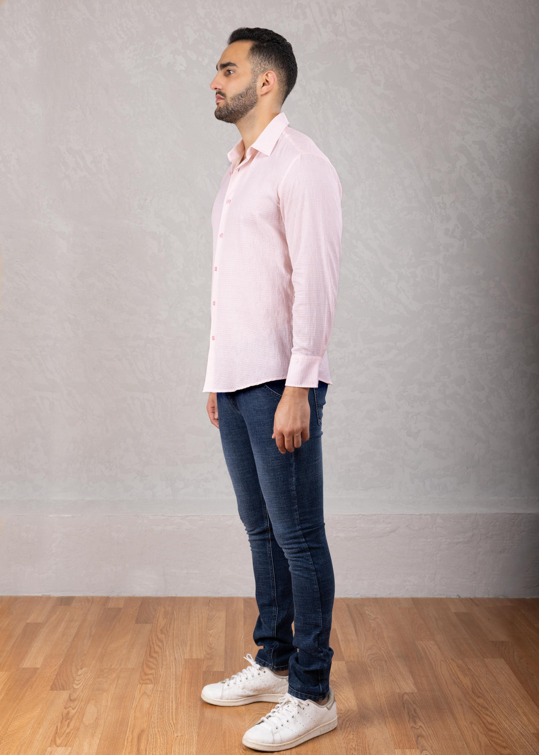 Crinkle Cotton Button Up Long Sleeve Dress Shirt