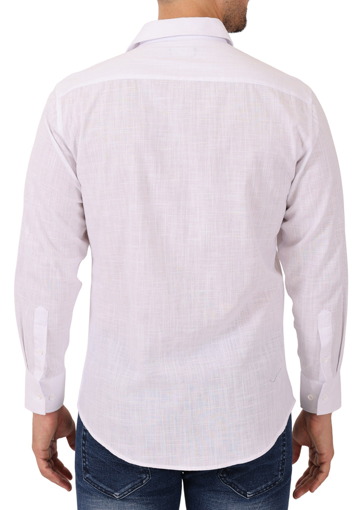 Crinkle Cotton Button Up Long Sleeve Dress Shirt