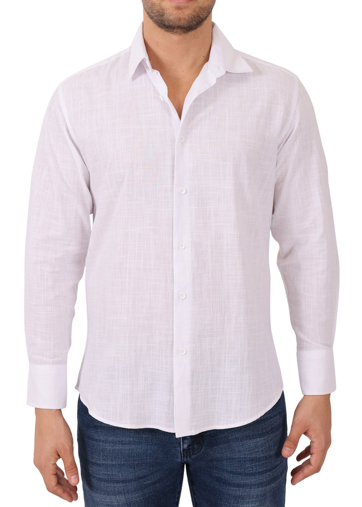 Crinkle Cotton Button Up Long Sleeve Dress Shirt