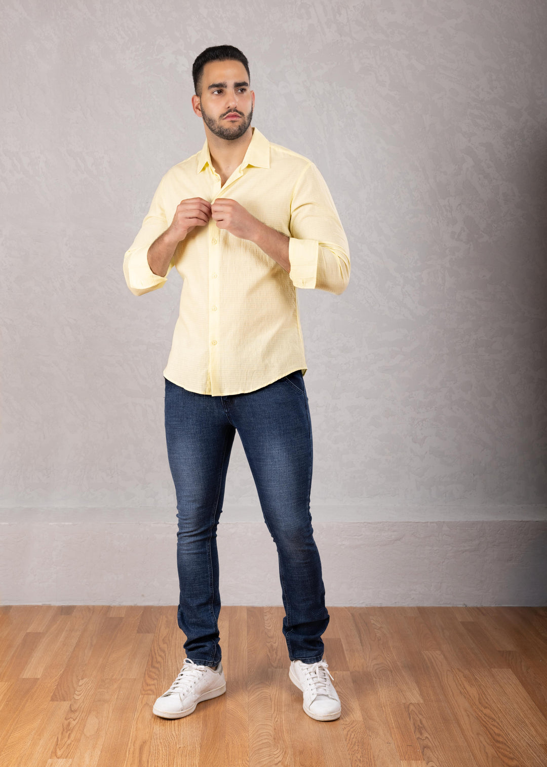 Crinkle Cotton Button Up Long Sleeve Dress Shirt