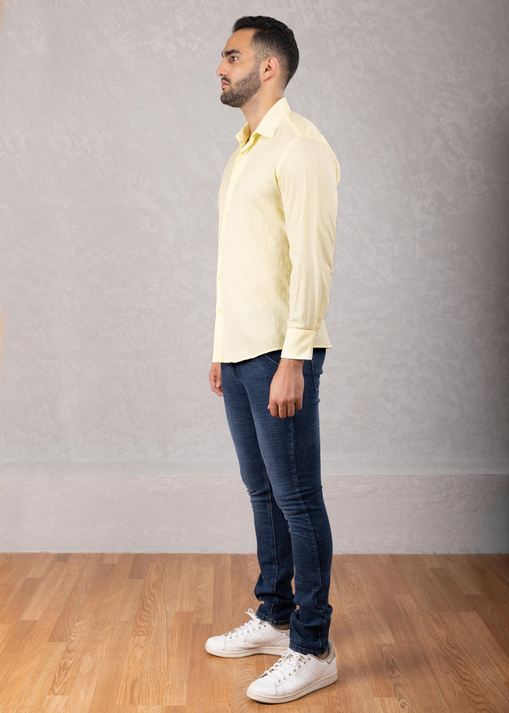 Crinkle Cotton Button Up Long Sleeve Dress Shirt