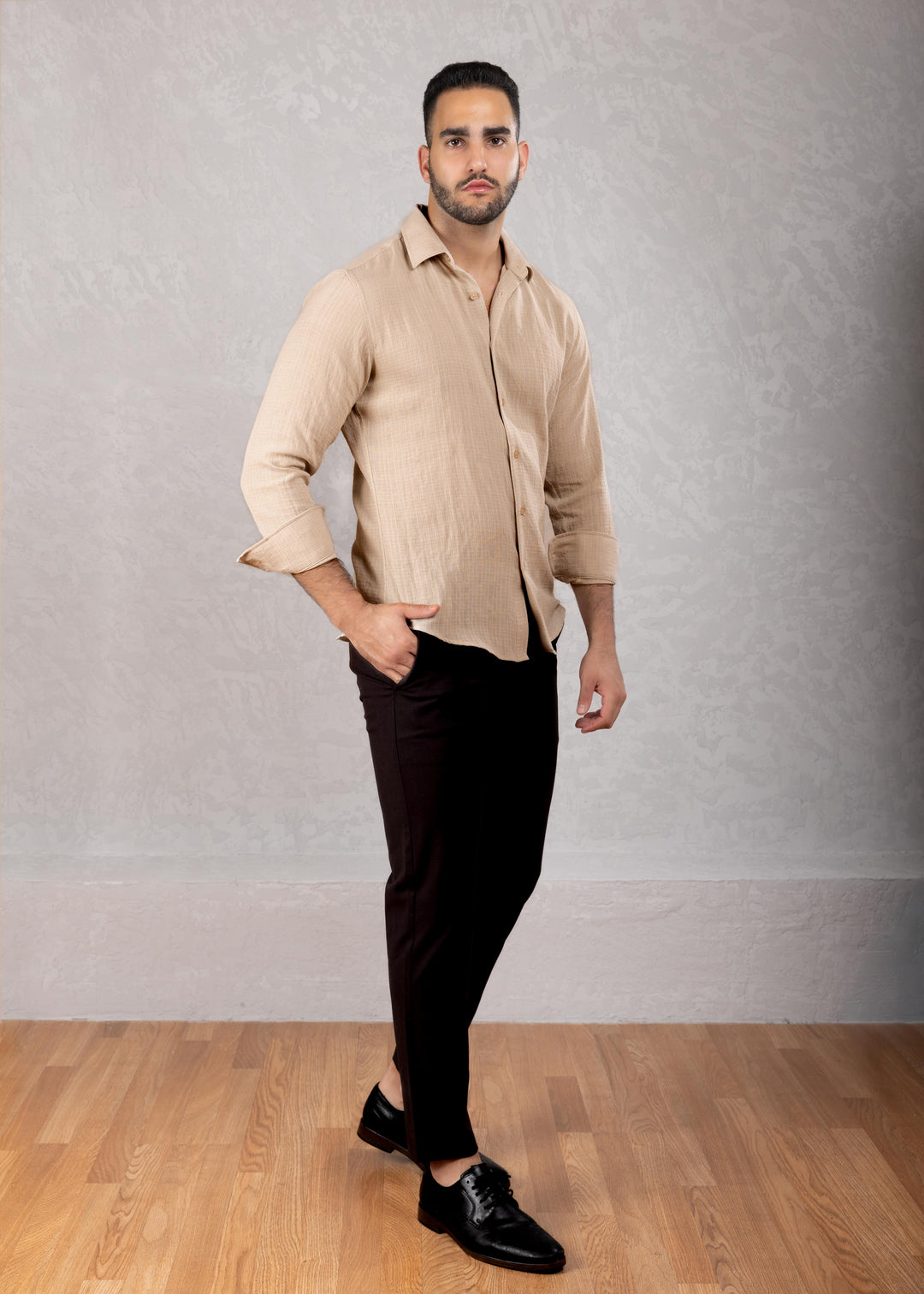 Crinkle Textured Long Sleeve Shirt