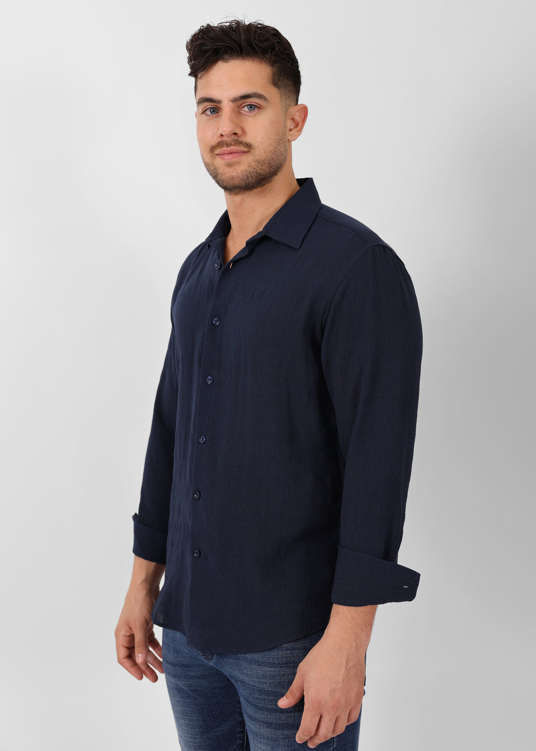 Crinkle Textured Long Sleeve Shirt