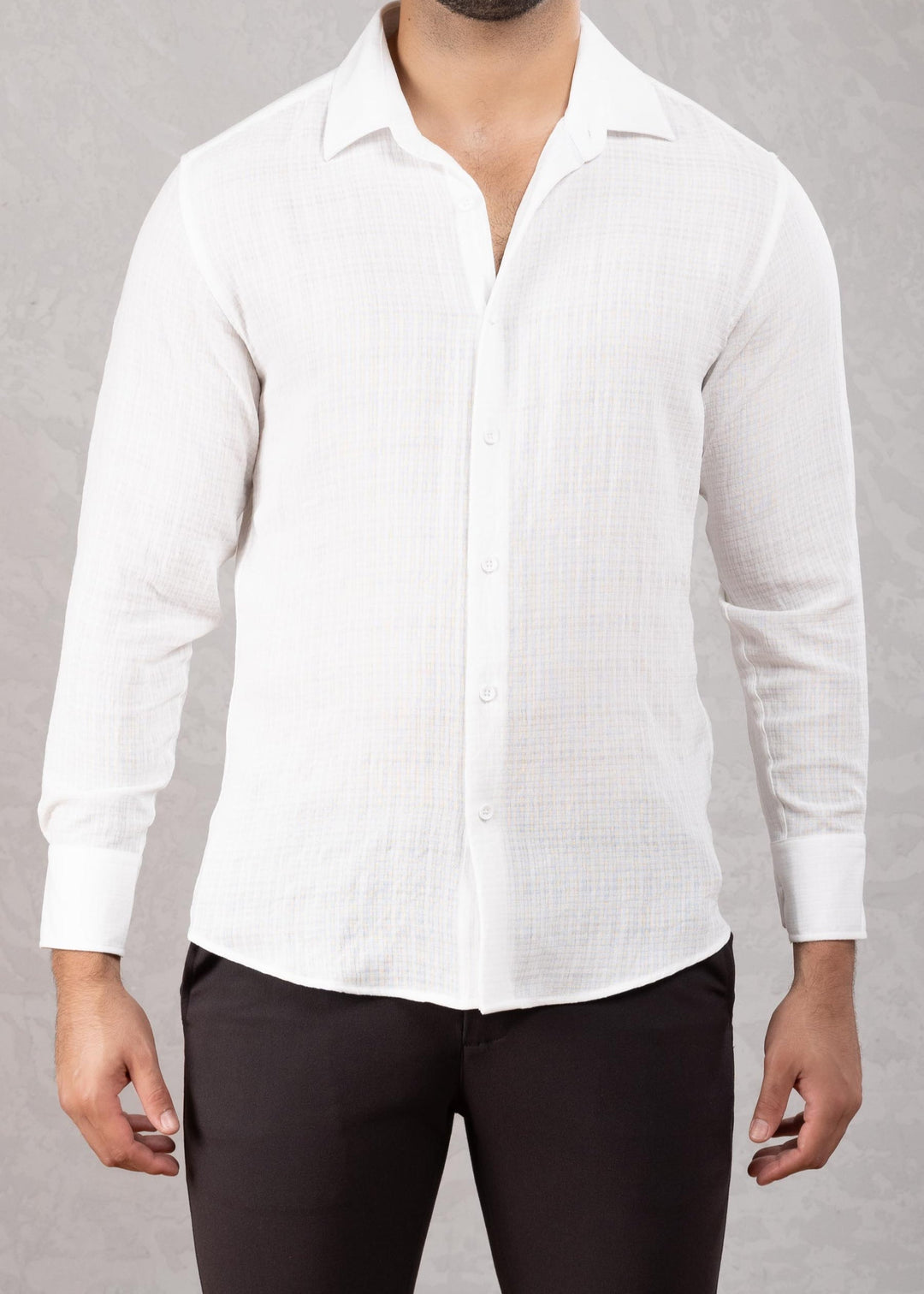 white dress shirt textured Mens Slim Fit White Textured Spread French Cuff Wrinkle Free Cotton Dress Shirt, 17 / 32/33