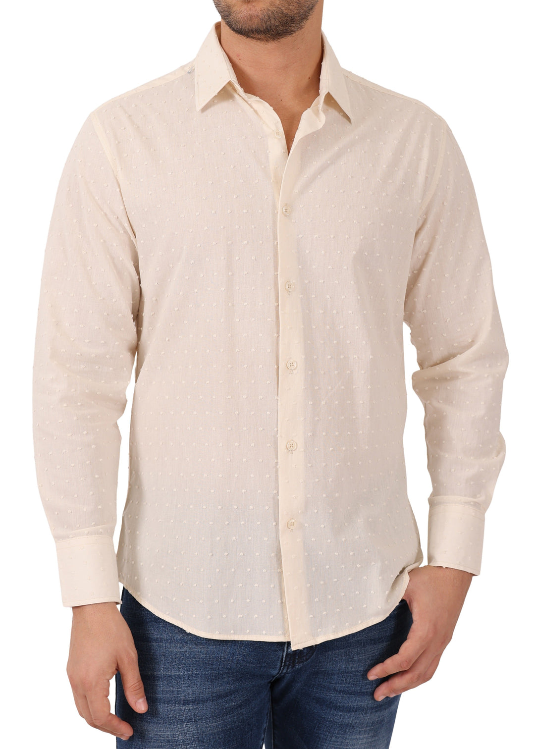 Textured Dot Long Sleeve Button-Up Dress Shirt