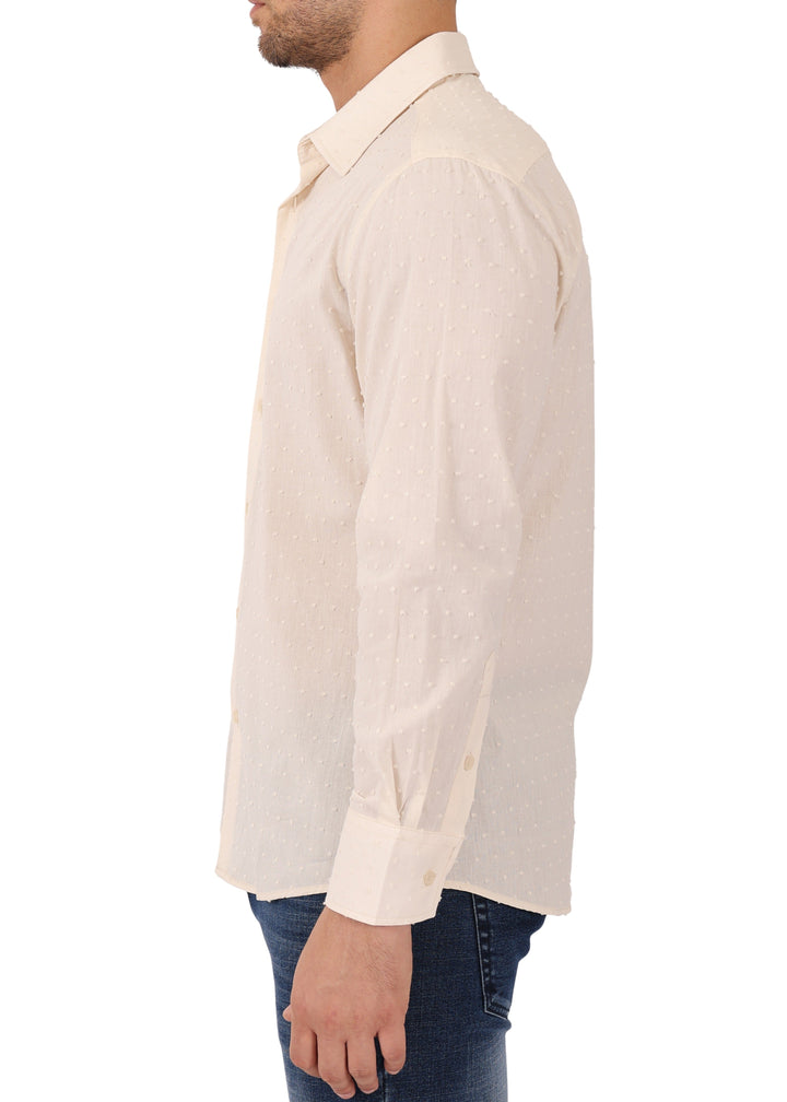 Textured Dot Long Sleeve Button-Up Dress Shirt