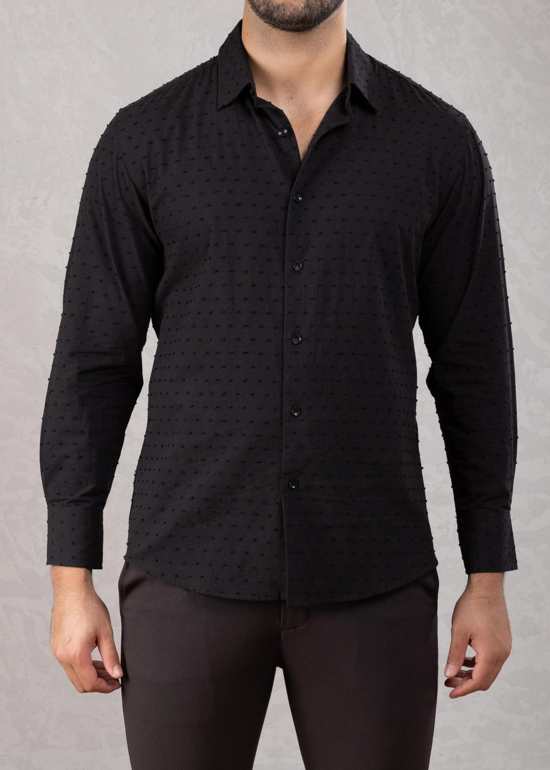 black textured dress shirt Black Textured Twill Shirt