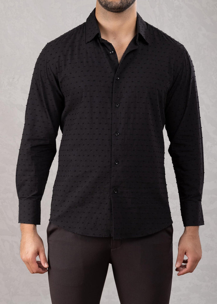 Textured Dot Long Sleeve Button-Up Dress Shirt