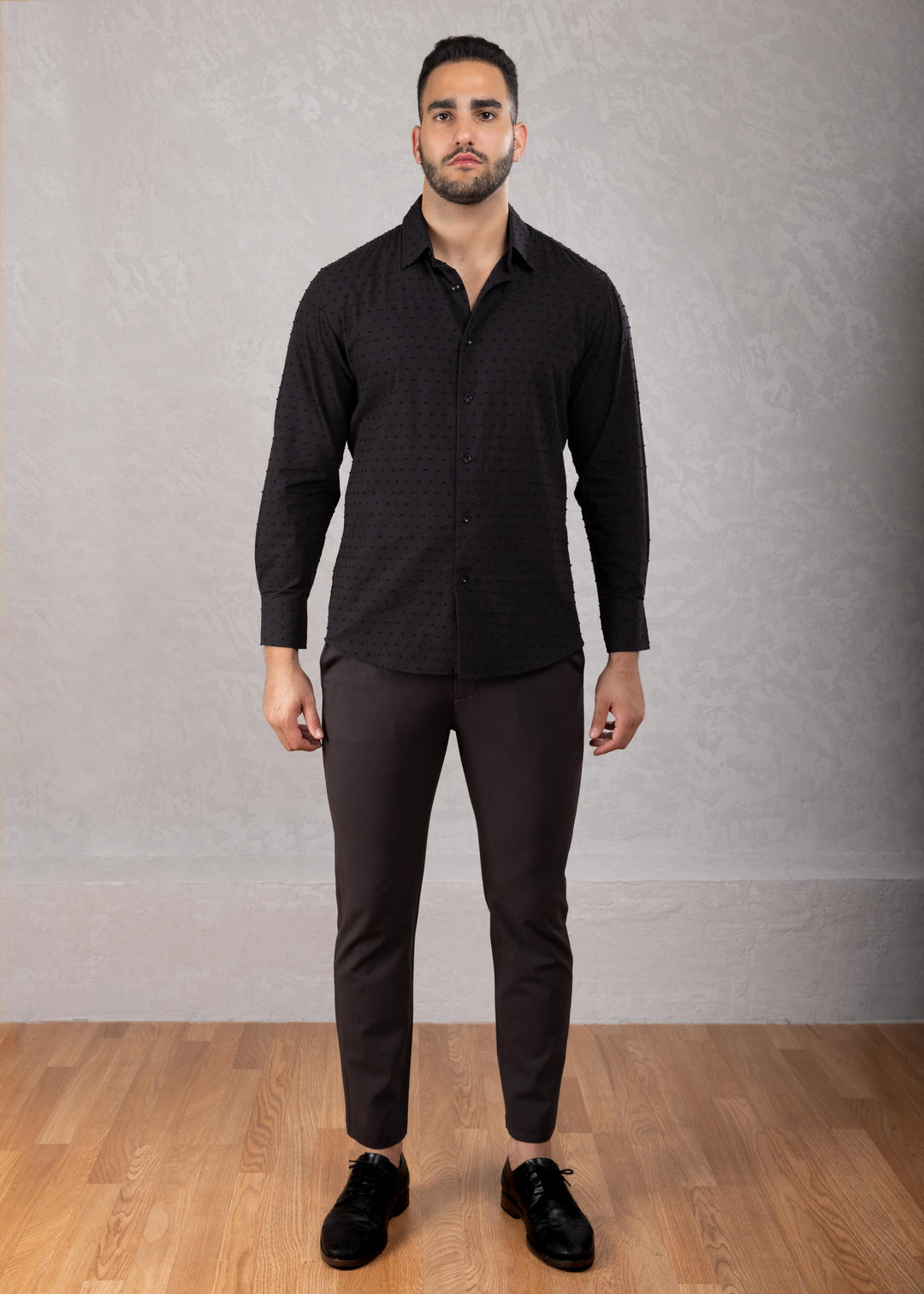 Textured Dot Long Sleeve Button-Up Dress Shirt