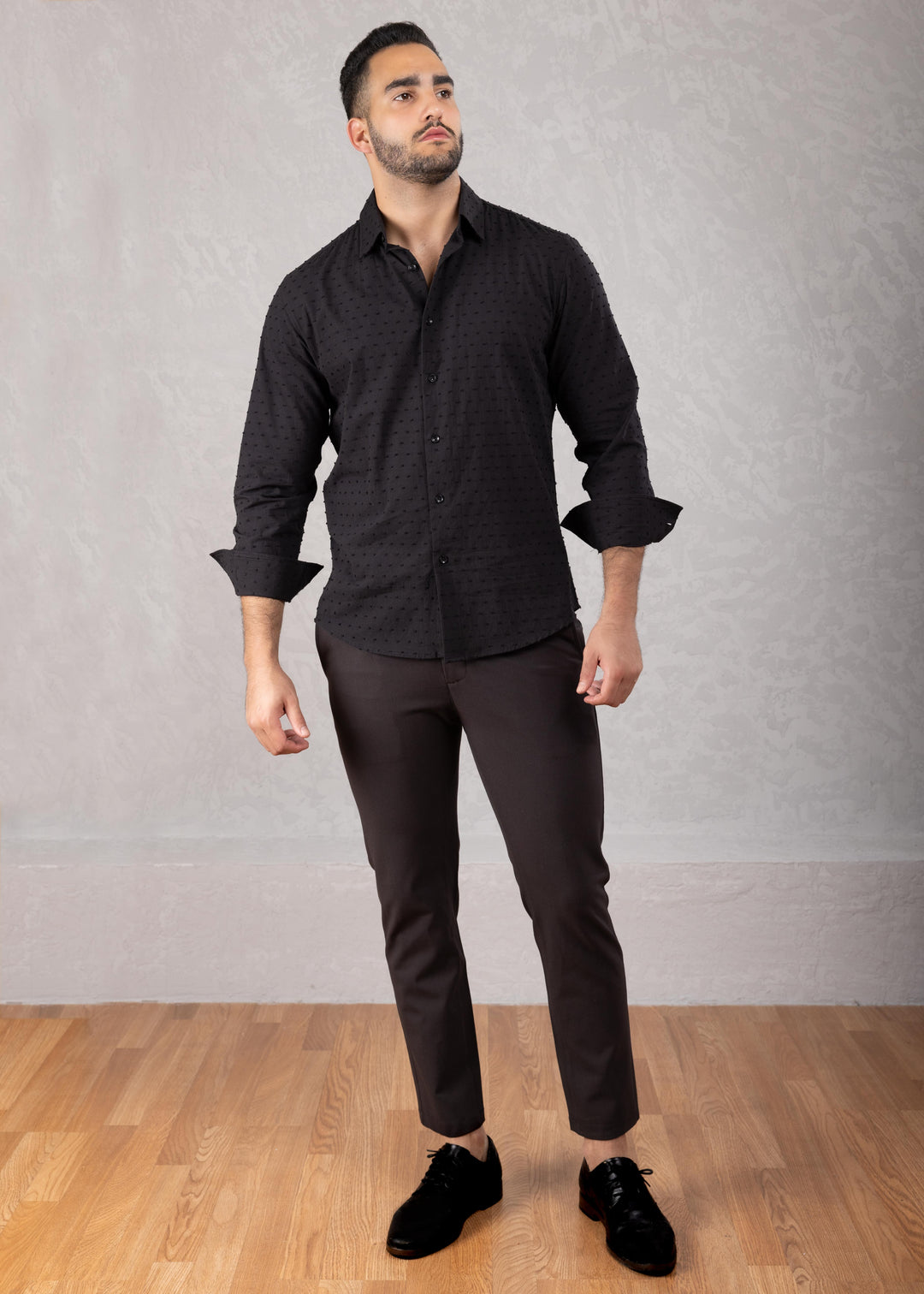 Textured Dot Long Sleeve Button-Up Dress Shirt