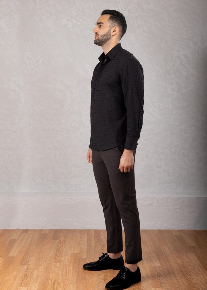 Textured Dot Long Sleeve Button-Up Dress Shirt