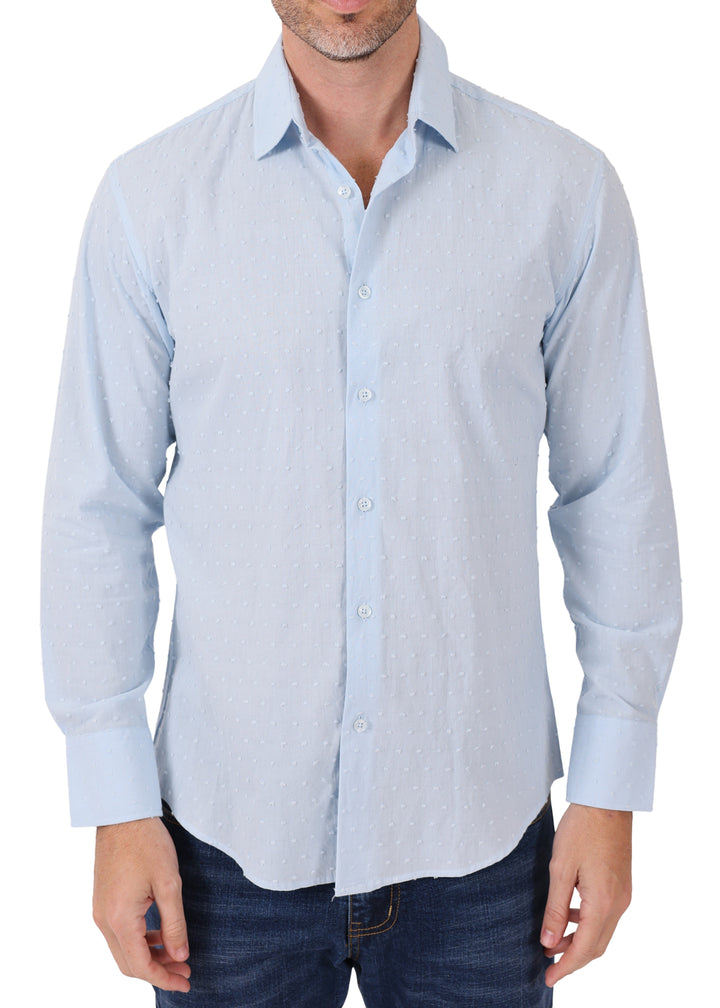 Textured Dot Long Sleeve Button-Up Dress Shirt