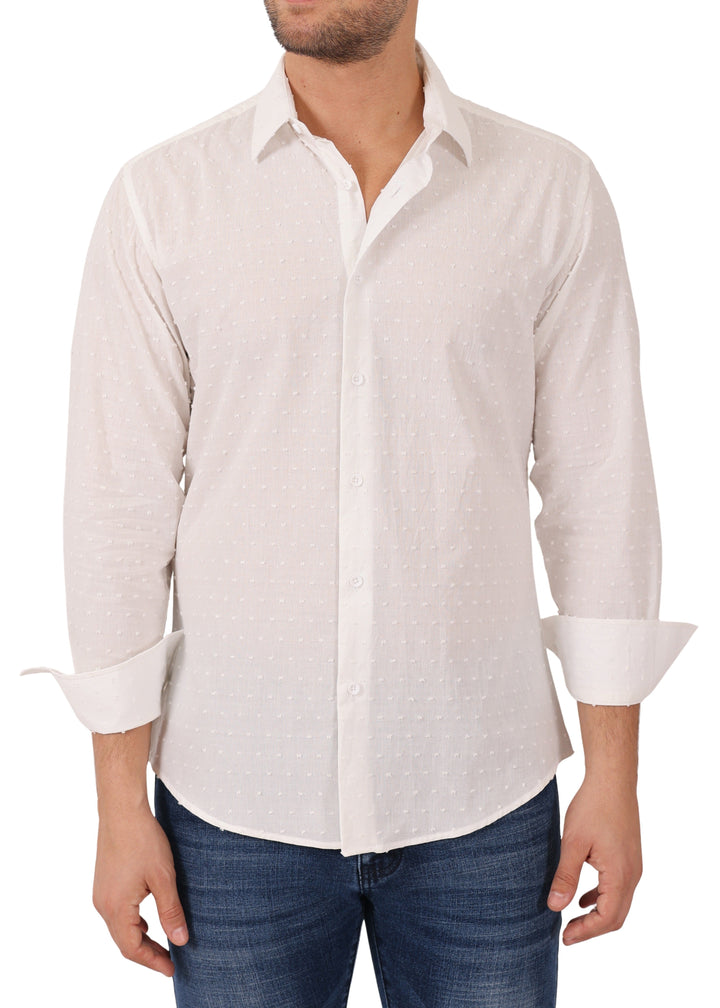 Textured Dot Long Sleeve Button-Up Dress Shirt