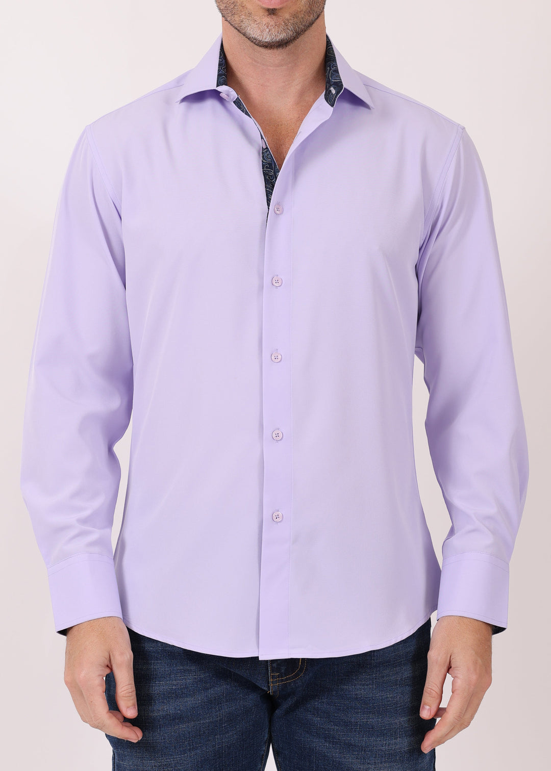 contrast trim dress shirt Comfort Stretch Non-Iron Stripe Dress Shirt With Contrast Trim - Cobalt