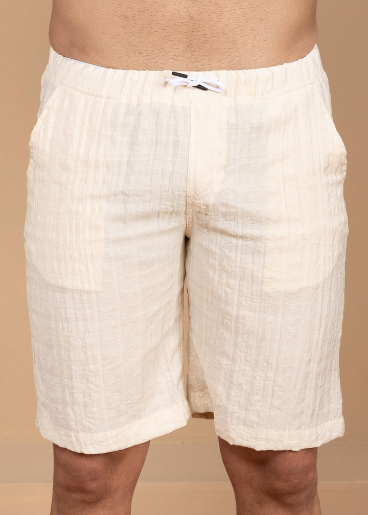 Crinkled Cotton-Linen Drawstring Shorts