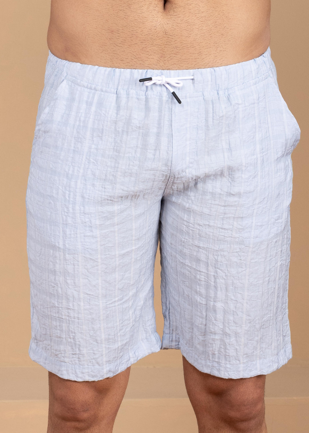 Crinkled Cotton-Linen Drawstring Shorts