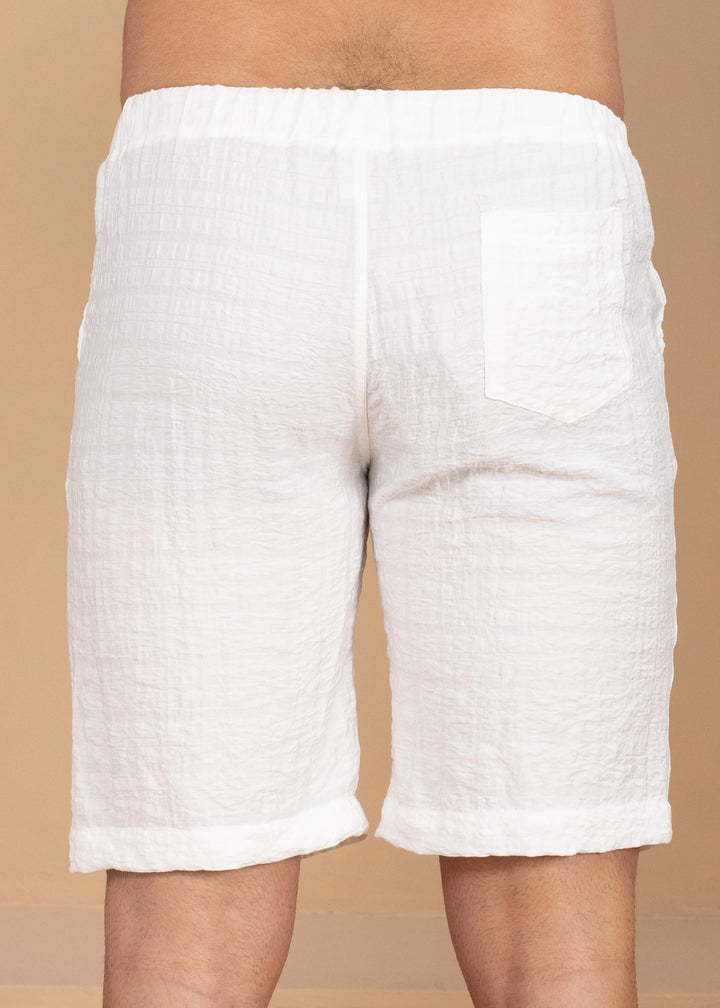 Crinkled Cotton-Linen Drawstring Shorts