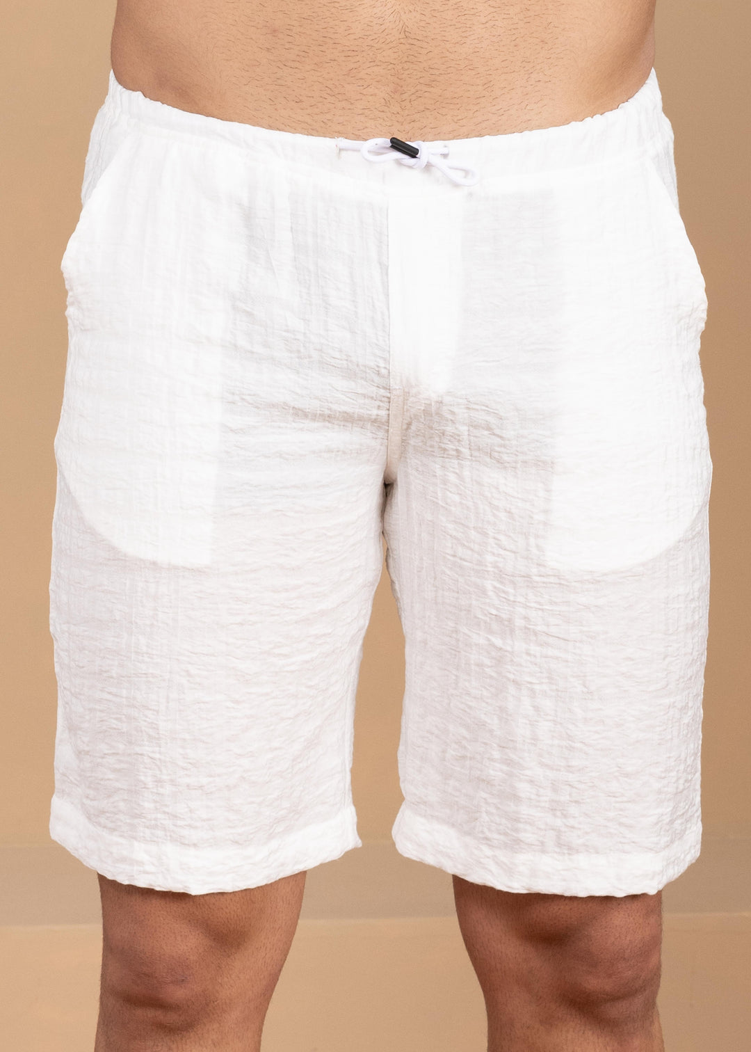 Crinkled Cotton-Linen Drawstring Shorts