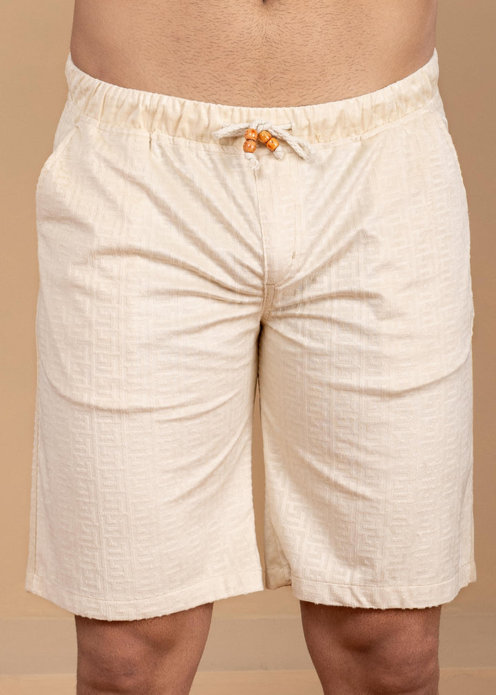 Textured Jacquard  Greek Pattern Shorts