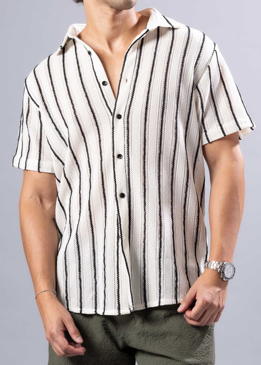 Coastal Striped Short Sleeve Button-Up Shirt