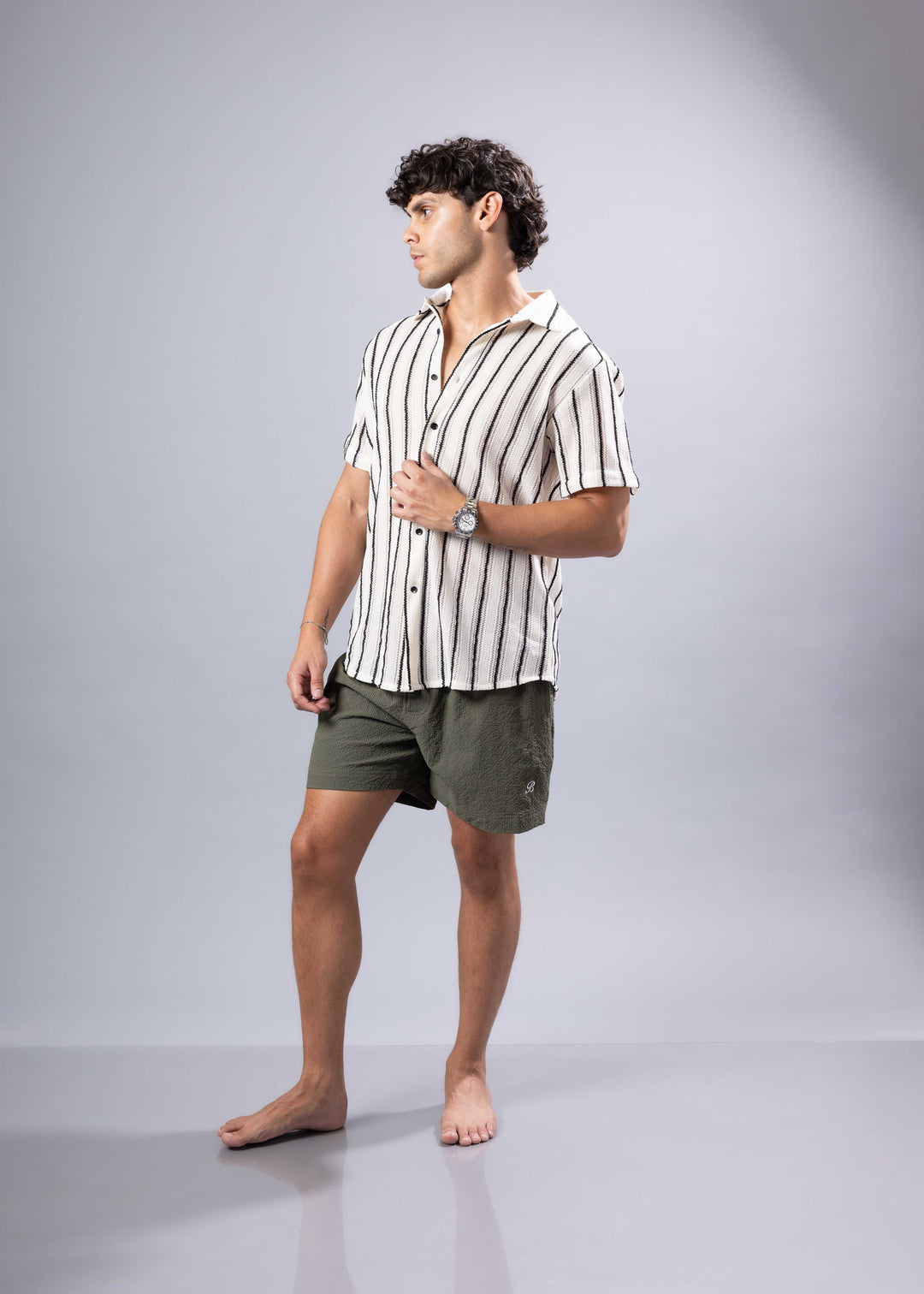 Coastal Striped Short Sleeve Button-Up Shirt