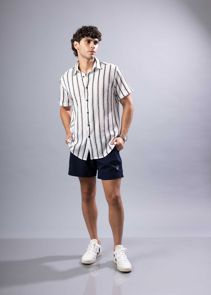 Coastal Striped Short Sleeve Button-Up Shirt