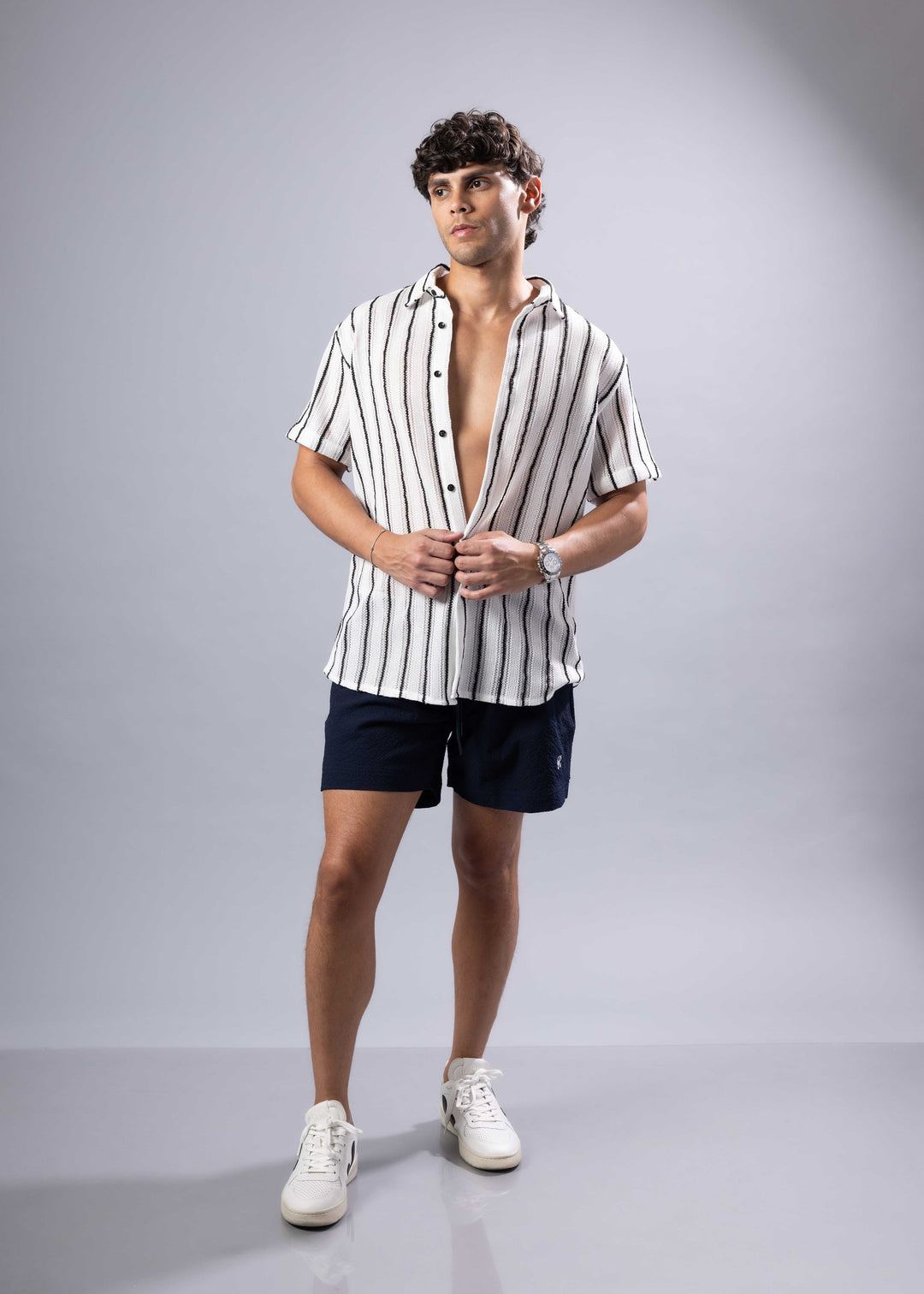 Coastal Striped Short Sleeve Button-Up Shirt