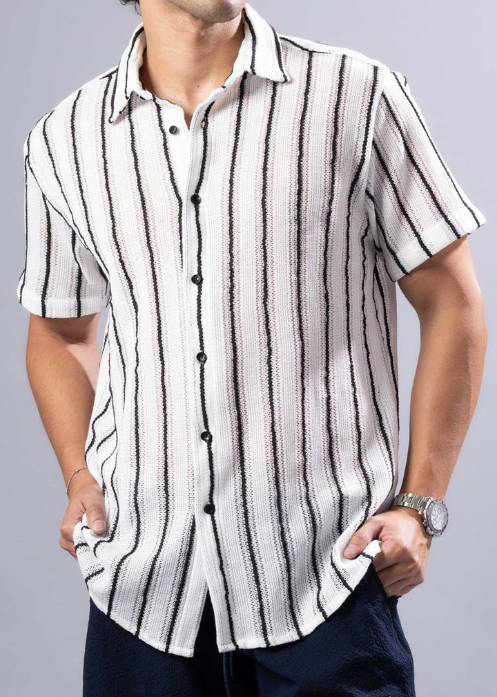 Coastal Striped Short Sleeve Button-Up Shirt