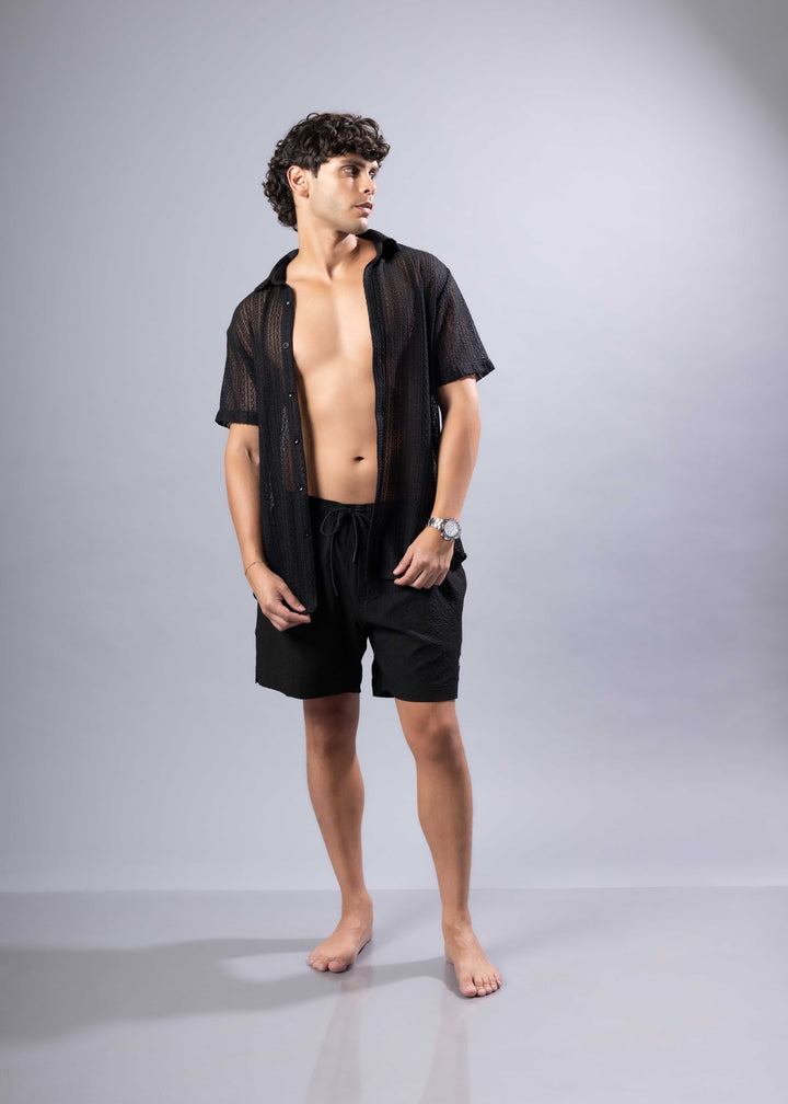 Textured Knit Resort Shirt – Short Sleeve Button-Up