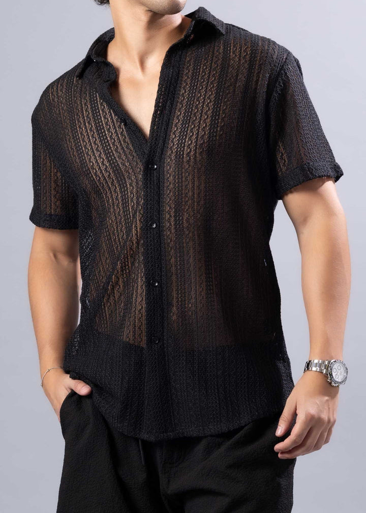 Textured Knit Resort Shirt – Short Sleeve Button-Up