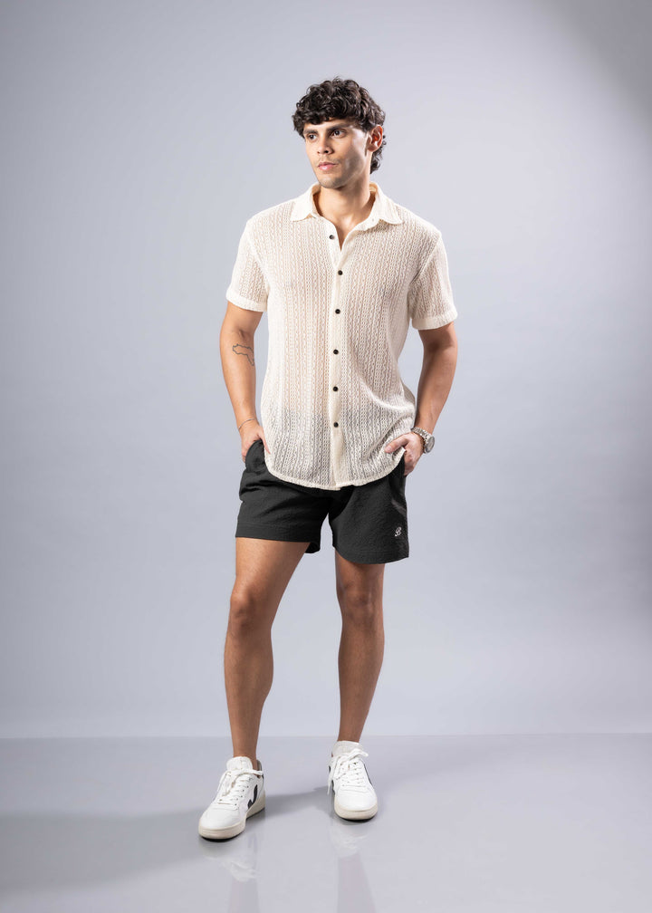 Textured Knit Resort Shirt – Short Sleeve Button-Up