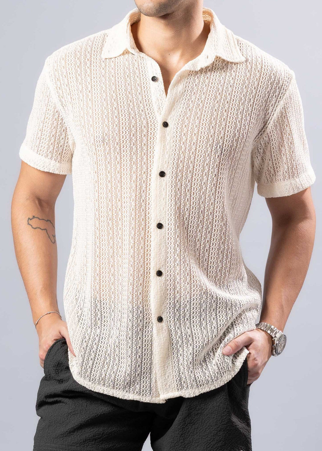 Textured Knit Resort Shirt – Short Sleeve Button-Up