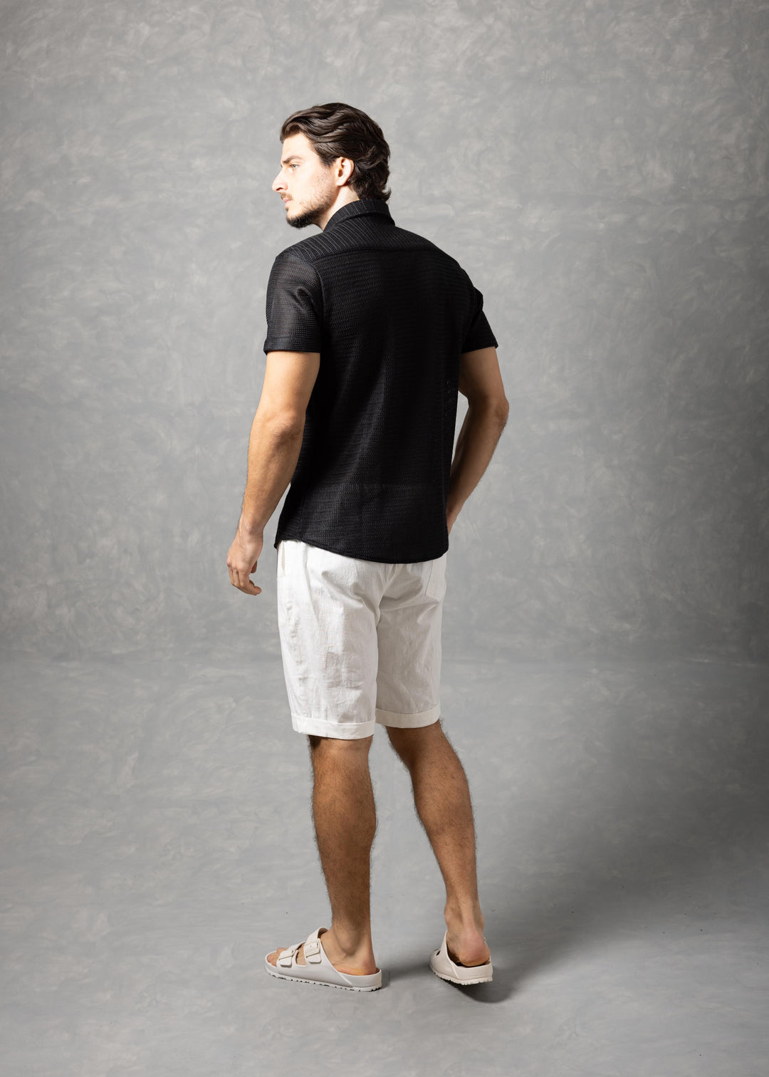 Riviera - Open Knit Button-Up Short Sleeve Shirt