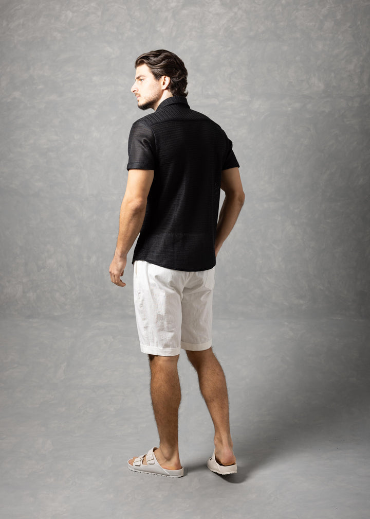 Riviera - Open Knit Button-Up Short Sleeve Shirt