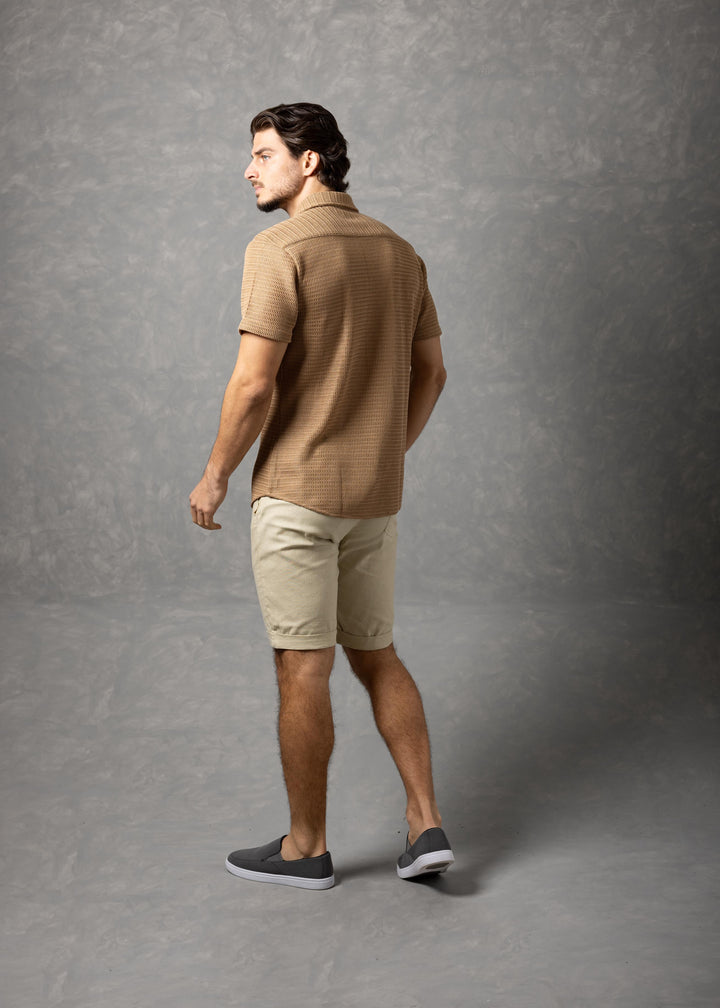 Riviera - Open Knit Button-Up Short Sleeve Shirt