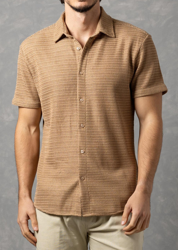 Riviera - Open Knit Button-Up Short Sleeve Shirt
