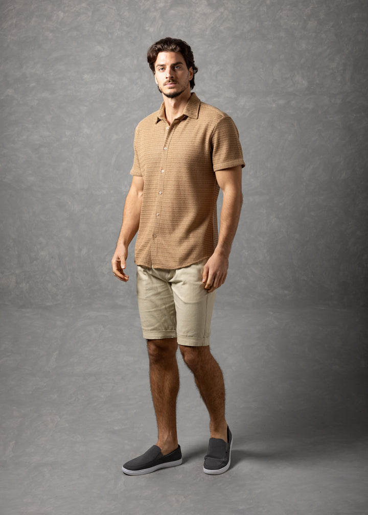 Riviera - Open Knit Button-Up Short Sleeve Shirt