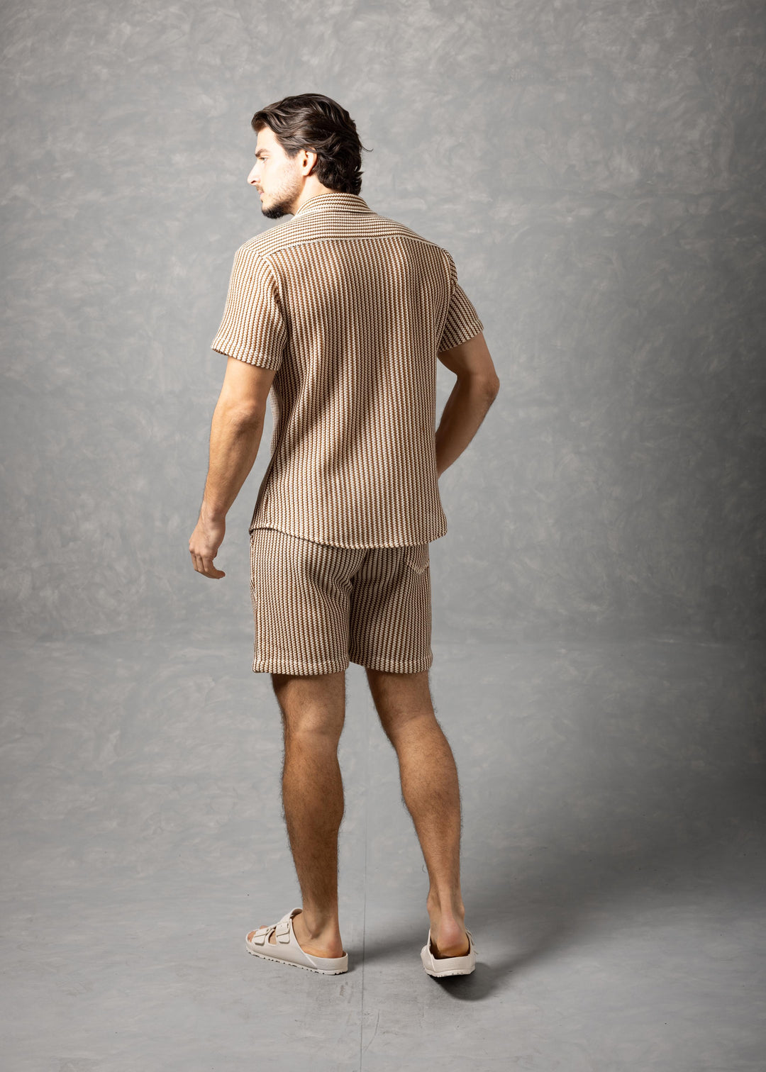 Tuscany Ribbed Knit Button-Up Short Sleeve Shirt