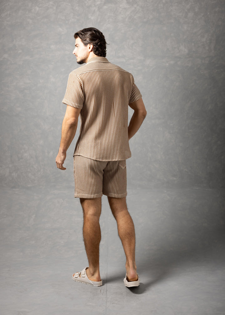 Tuscany Ribbed Knit Button-Up Short Sleeve Shirt