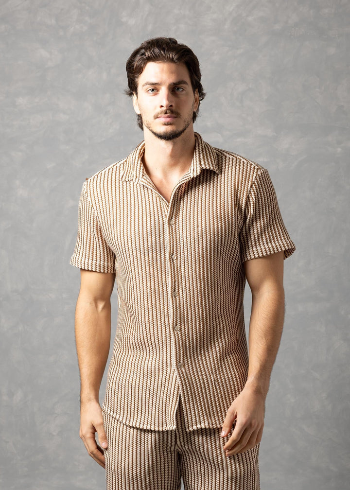 Tuscany Ribbed Knit Button-Up Short Sleeve Shirt