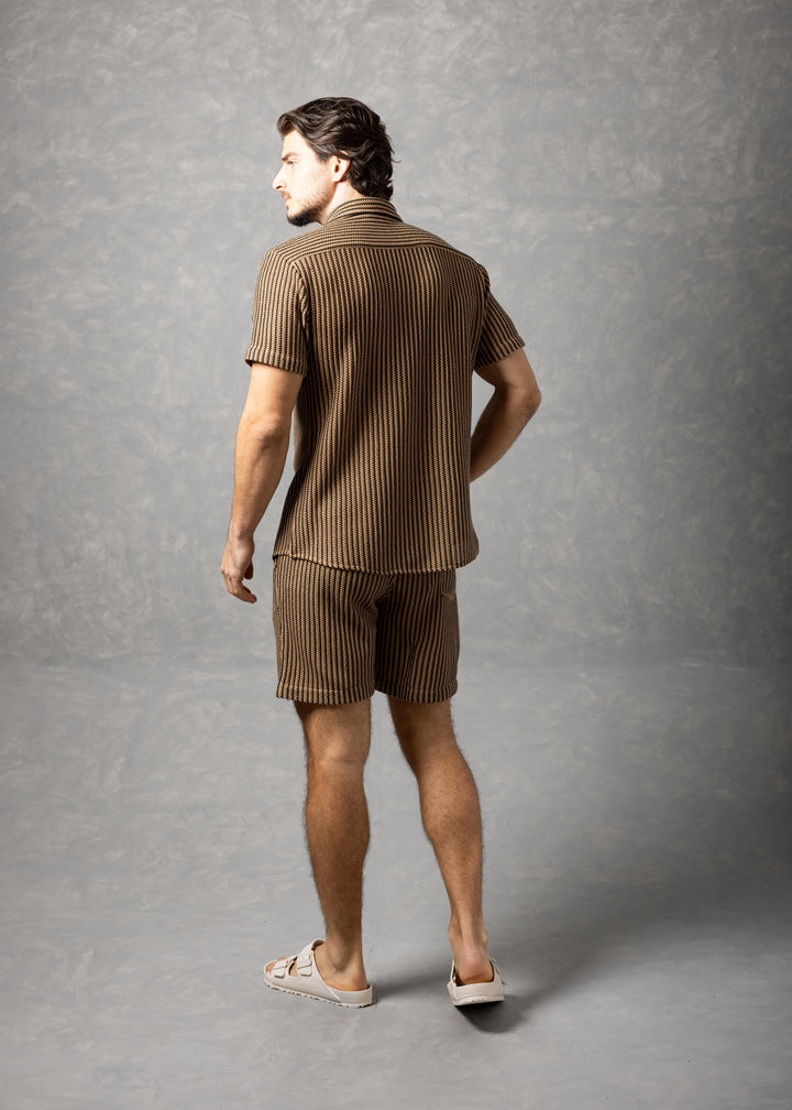 Tuscany Ribbed Knit Button-Up Short Sleeve Shirt