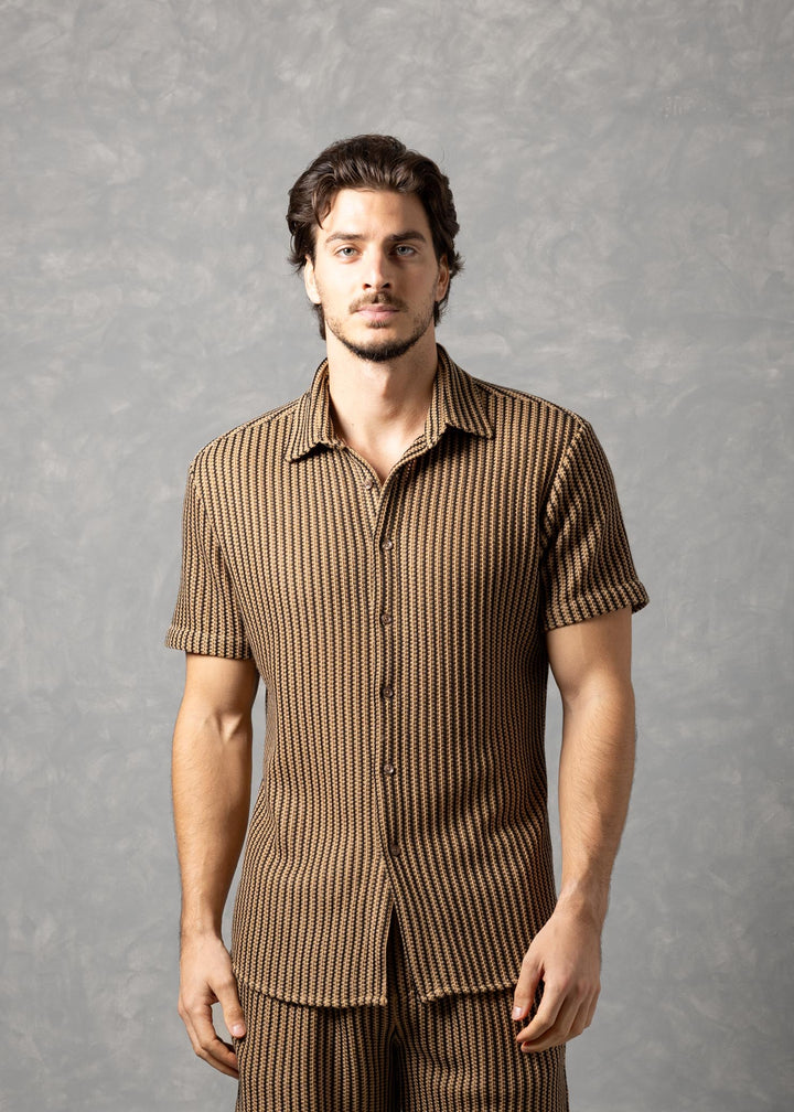 Tuscany Ribbed Knit Button-Up Short Sleeve Shirt