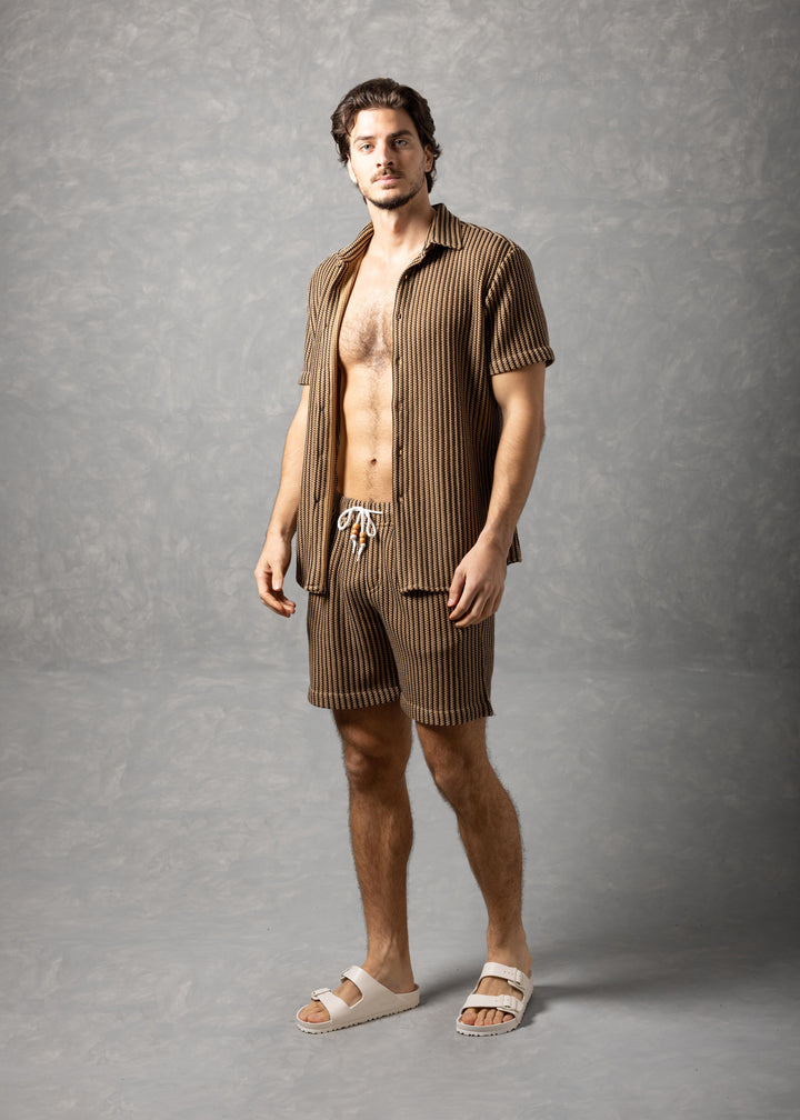 Tuscany Ribbed Knit Button-Up Short Sleeve Shirt