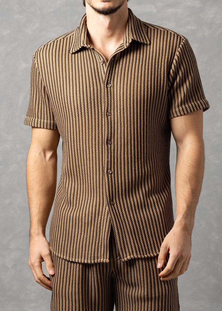 Tuscany Ribbed Knit Button-Up Short Sleeve Shirt