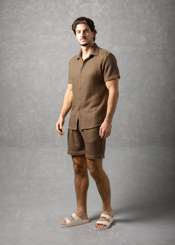 Tuscany Ribbed Knit Button-Up Short Sleeve Shirt