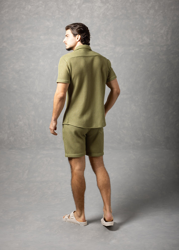 Tuscany Ribbed Knit Button-Up Short Sleeve Shirt