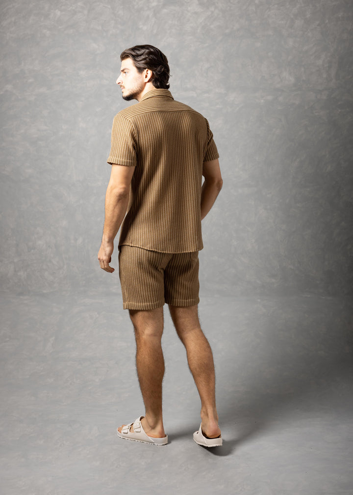 Tuscany Ribbed Knit Button-Up Short Sleeve Shirt