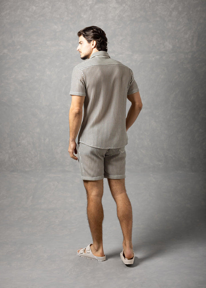 Tuscany Ribbed Knit Button-Up Short Sleeve Shirt