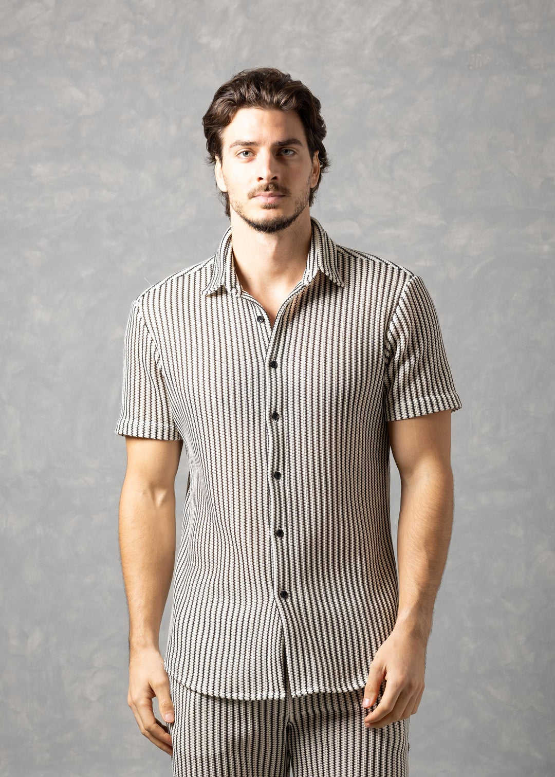 Tuscany Ribbed Knit Button-Up Short Sleeve Shirt