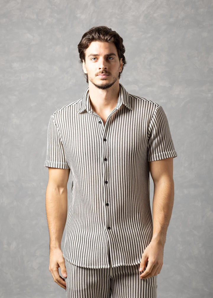 Tuscany Ribbed Knit Button-Up Short Sleeve Shirt